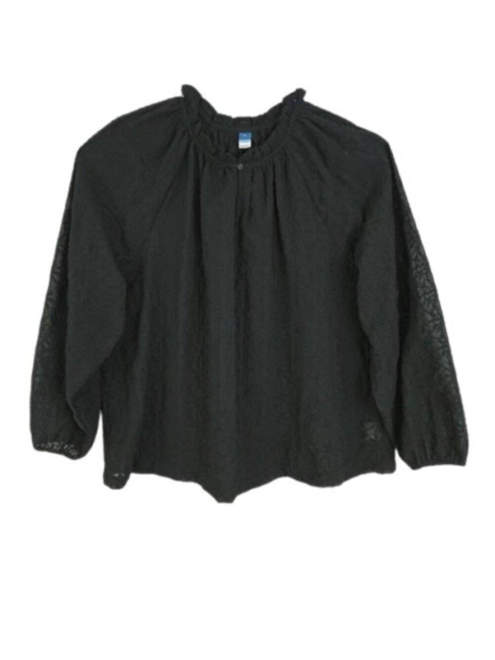 Old Navy XL Black Textured Peasant Blouse Balloon Sleeve Ruffle Neck